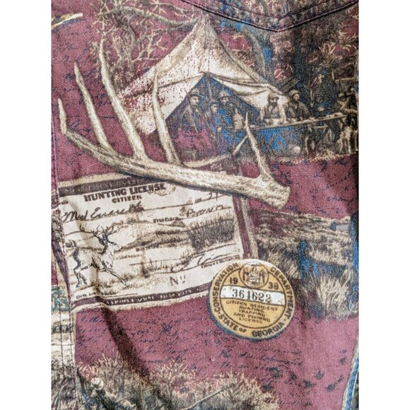 Red Head Button Down Shirt Mens 3XL Hunting Theme Long Sleeve Maroon Cotton - Picture 3 of 5